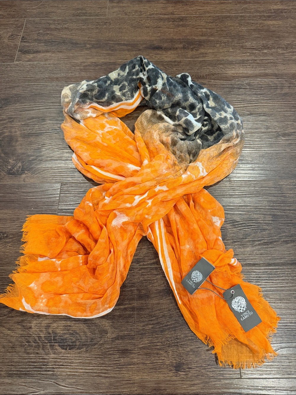 Orange & Gray Ombre Animal Print Lightweight Scarf